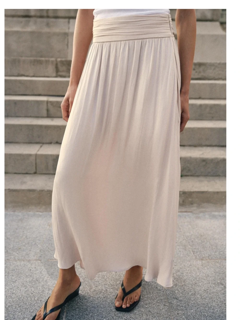 Zara Cream Maxi Skirt with Ruched Waistband